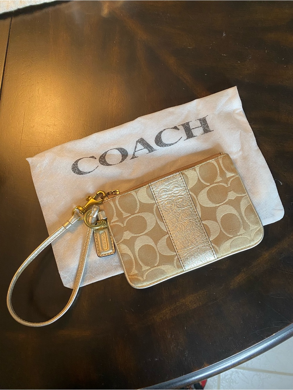 Coach Colette Signature Pale Khaki Gold-Tone Wristlet & Dust Bag